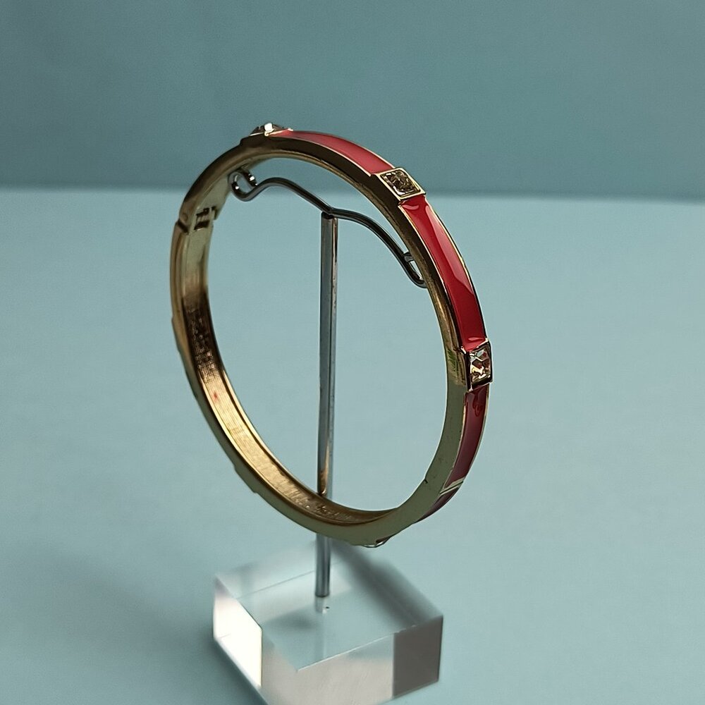 NORDSTROM Sequin Enamel Hinge Bangle Bracelet Clamper Red Gold Tone